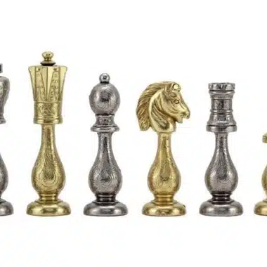 Jeu d'Échecs Arabesque - Échiquier en Bois et Albâtre de Toscane avec Tiroir & Pièces en Métal Plaqué or – Image 9