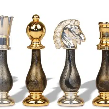 Jeu d'Échecs Luxe en Laiton Massif plaqué Or et Argent et Bois Laqué avec Échiquier en Érable de Bruyère - Roi 10 cm – Image 3