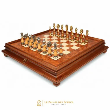 Jeu d'échecs Arabesque complet sur échiquier en bois de bruyère avec tiroir