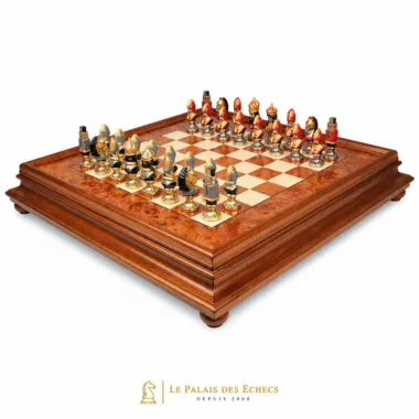 Jeu d'échecs Moncada complet sur échiquier en bois de bruyère avec coffret de rangement