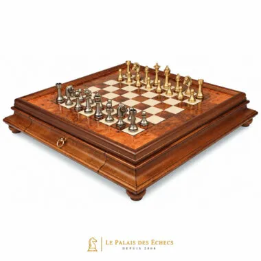 Jeu d'échecs Staunton complet sur échiquier en bois de bruyère avec tiroir
