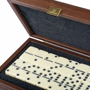 Set de Domino Brun - Coffret en Cuir Brun et en Bois – Image 3