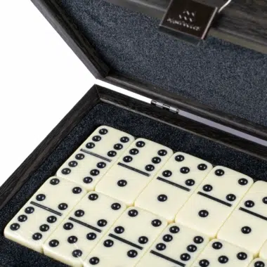 Set de Domino Gris Foncé - Coffret en Cuir Effet Crocodile et en Bois – Image 3