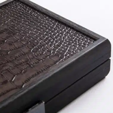 Set de Domino Gris Foncé - Coffret en Cuir Effet Crocodile et en Bois – Image 4
