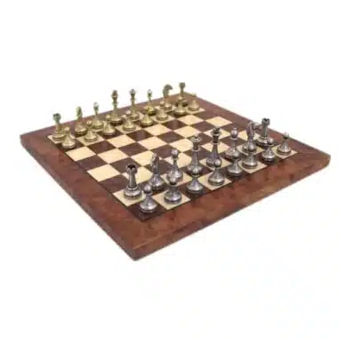 Petit Jeu d'Echecs Mignon Flower - Échiquier en Bois de Bruyère et d'Orme et Pièces d'Echecs en Métal