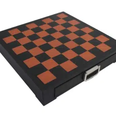 Grand Jeu d'Echecs en Métal &  Échiquier en Cuir Véritable avec Tiroir de Rangement – Image 10