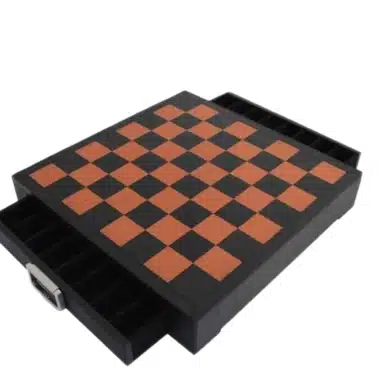 Grand Jeu d'Echecs en Métal &  Échiquier en Cuir Véritable avec Tiroir de Rangement – Image 9