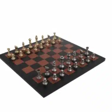 Petit Jeu d'Echecs Moderne en Laiton Artisanal & Échiquier en Cuir Véritable