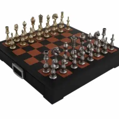 Grand Jeu d'Echecs en Métal &  Échiquier en Cuir Véritable avec Tiroir de Rangement – Image 2
