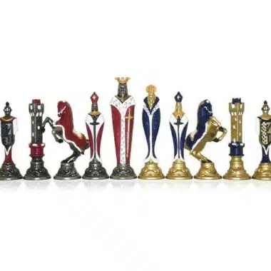 Grand Jeu d'Echecs Renaissance Italienne & Échiquier en Cuir avec Rangement – Image 8