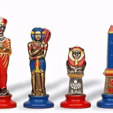 Jeu d'Echecs Égypte en Métal Peint à la Main et Échiquier en Bois – Image 4