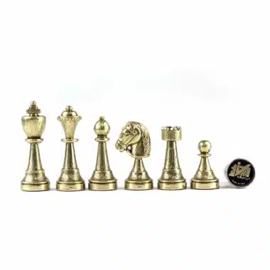 Jeu d'Echecs Staunton en Métal &  Échiquier en Similicuir Rouge / Doré – Image 6