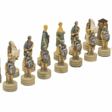Jeu d'échecs Romains VS Grecs en Résine et Échiquier en Bois de Bruyère Bleu et Blanc – Image 8