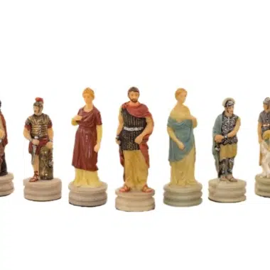 Jeu d'échecs Romains VS Grecs en Résine et Échiquier en Bois de Bruyère Bleu et Blanc – Image 4