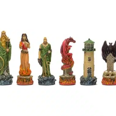 Jeu d'Echecs Fantasy Eau VS Feu en Résine & Echiquier en Similicuir avec Rangement – Image 7