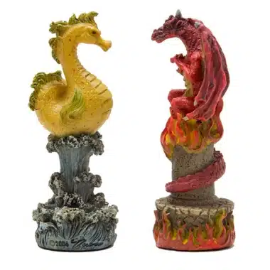 Jeu d'Echecs Fantasy Eau VS Feu en Résine & Echiquier en Similicuir avec Rangement – Image 8