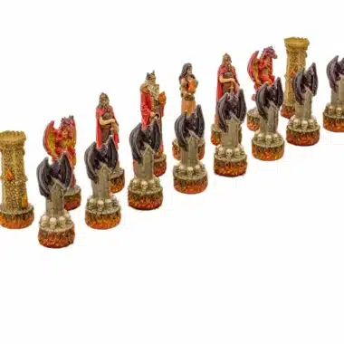 Jeu d'Echecs Fantasy Eau VS Feu en Résine & Echiquier en Similicuir avec Rangement – Image 4