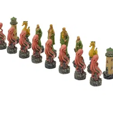 Jeu d'Echecs Fantasy Eau VS Feu en Résine & Echiquier en Similicuir avec Rangement – Image 5