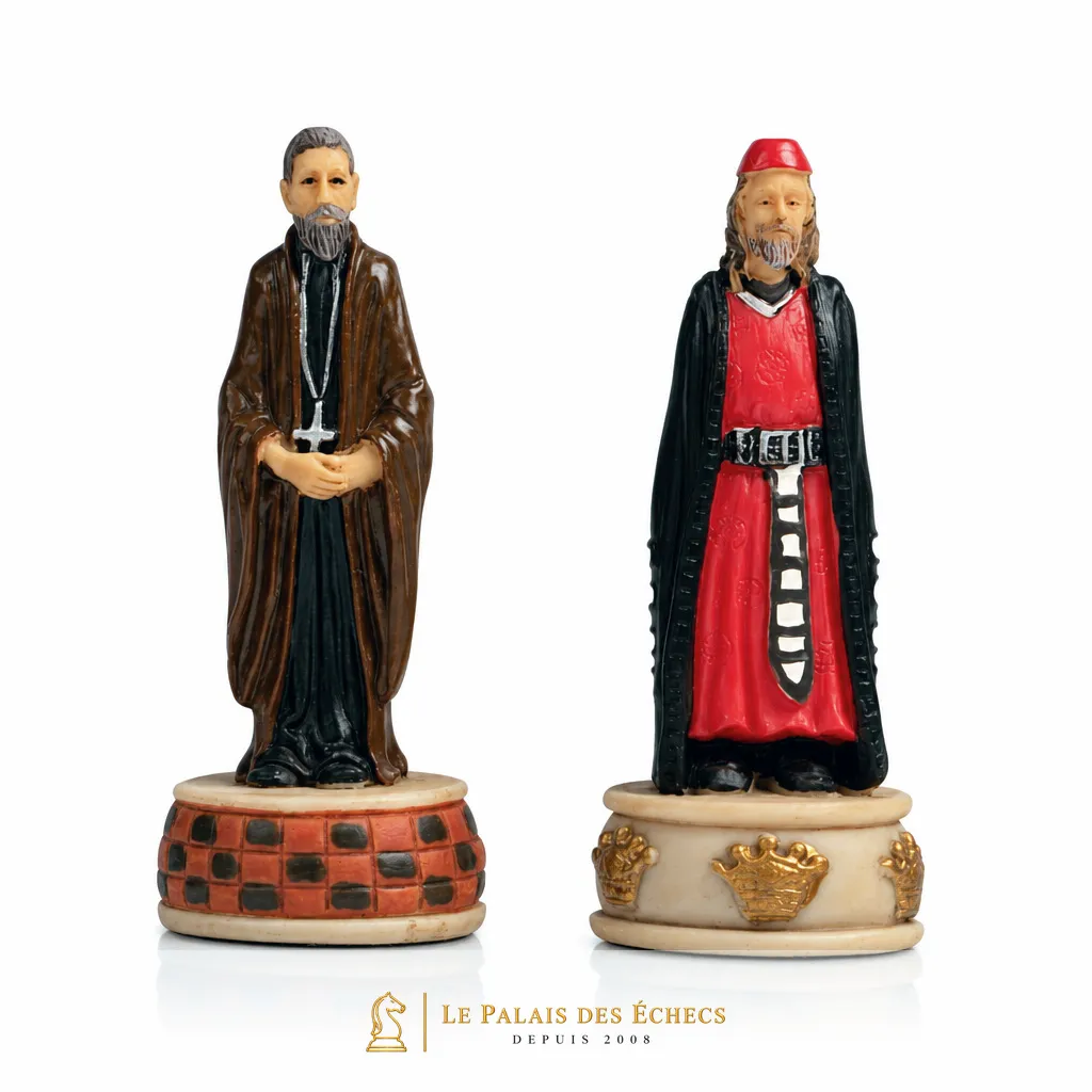 Évêques peints en robe sombre et rouge, pièces du jeu d'échecs Guerres d'Écosse