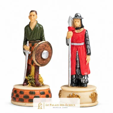 Pions guerriers peints avec bouclier et lance, pièces du jeu d'échecs Guerres d'Écosse