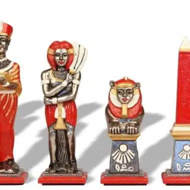 Jeu d'Echecs Égypte en Métal Peint à la Main et Échiquier en Bois – Image 6