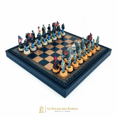 Jeu d'échecs Guerre Civile Américaine en résine sur échiquier en similicuir noir