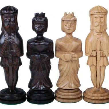Grandes Figurines Echecs Sculptées et Echiquier Pliant en Bois avec Rangement – Image 6