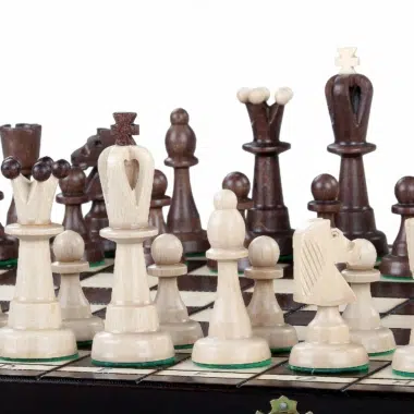 Jeu d'Echecs en Bois et Echiquier Pliable en Bois avec Rangement – Image 5