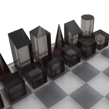 Jeu Echecs Cube Design Gris et Translucide Brillant en Plexiglas avec Coffret de Rangement – Image 3