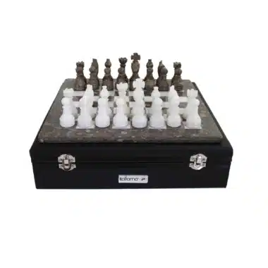 Jeu d'Echecs en Marbre Gris et Blanc 30x30cm – Image 5