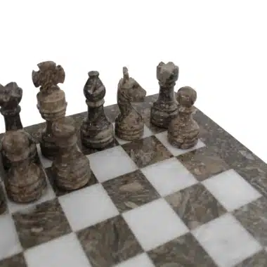 Jeu d'Echecs en Marbre Gris et Blanc 30x30cm – Image 3