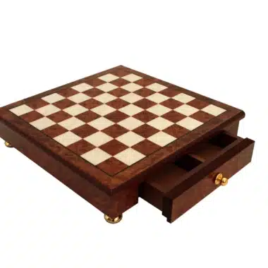 Alternative view of Pieces Echecs Staunton en Laiton Plaque Or et Argent et Echiquier sur Pied avec Tiroir de Rangement en Bois