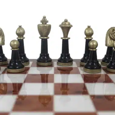 Pieces Echecs Staunton Noir et Blanc et Echiquier sur Pied avec Tiroir de Rangement en Bois – Image 3
