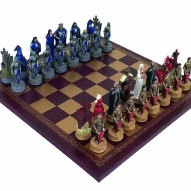 Ensemble Jeu d'Échecs Roi Arthur en Résine et Échiquier en Similicuir