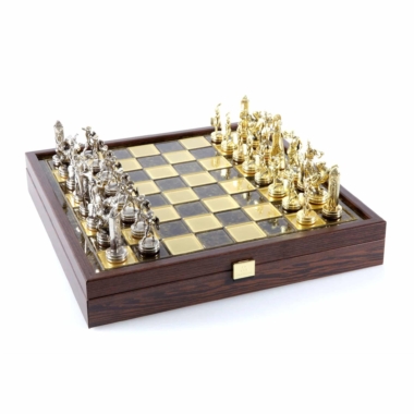 Jeu d'Échecs Mythologie Grecque en Métal Doré et Argenté – Échiquier avec Rangement Intégré – Image 10