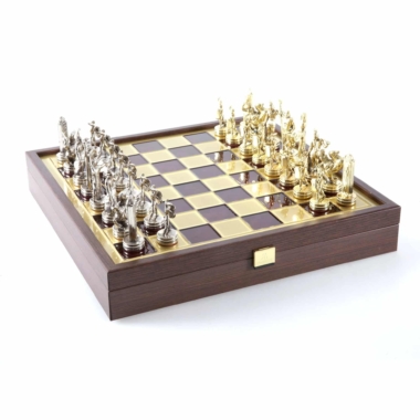 Jeu d'Échecs Mythologie Grecque en Métal Doré et Argenté – Échiquier avec Rangement Intégré – Image 13