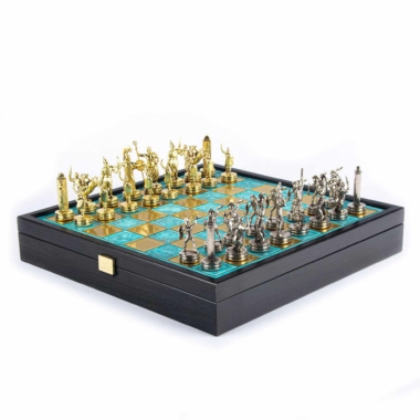 Jeu d'Échecs Mythologie Grecque en Métal Doré et Argenté – Échiquier avec Rangement Intégré – Image 19