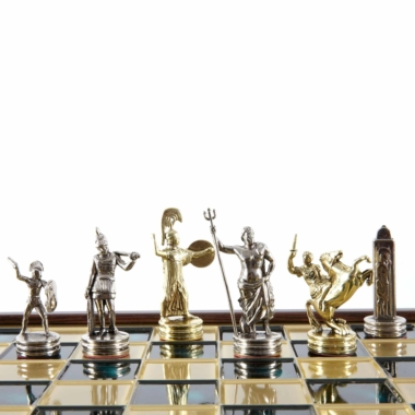 Jeu d'Échecs Mythologie Grecque en Métal Doré et Argenté – Échiquier avec Rangement Intégré – Image 8