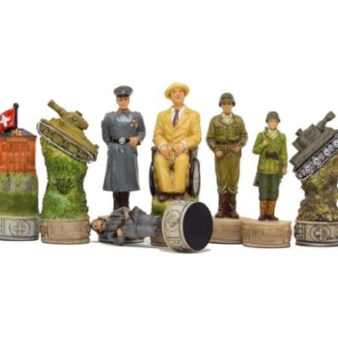 Pièces d'échecs Seconde Guerre mondiale, figurines alliées et char détaillés