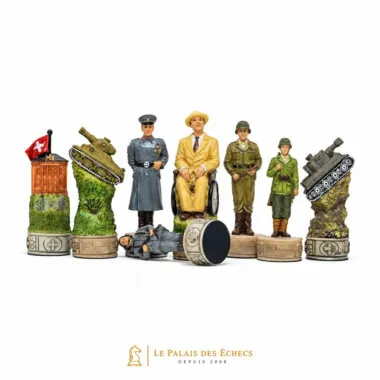 Pièces d'échecs Seconde Guerre mondiale, figurines alliées et char détaillés