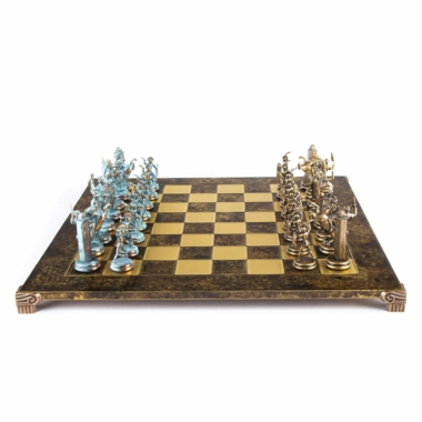 Ensemble de Jeu d'Echecs de la Mythologie Grecque – Pièces en Métal Bleu et Bronze – Image 7