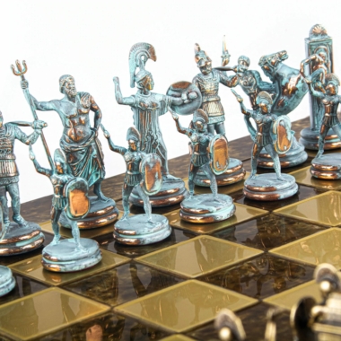 Ensemble de Jeu d'Echecs de la Mythologie Grecque – Pièces en Métal Bleu et Bronze – Image 10