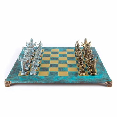 Ensemble de Jeu d'Echecs de la Mythologie Grecque – Pièces en Métal Bleu et Bronze – Image 2