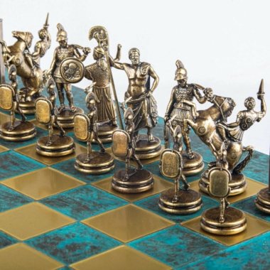 Ensemble de Jeu d'Echecs de la Mythologie Grecque – Pièces en Métal Bleu et Bronze – Image 6