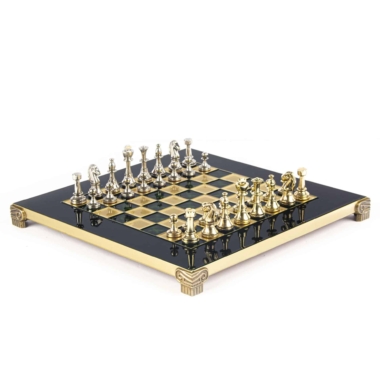 Petit Ensemble de jeu d'Echecs Staunton en Métal Argenté et Doré avec Echiquier sur Pied en Métal et Coffret de Rangement – Image 13