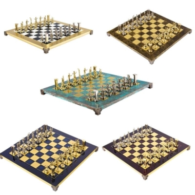 Jeu d'échecs Grec Guerrier Minoéen, collage de plusieurs coloris d'échiquier