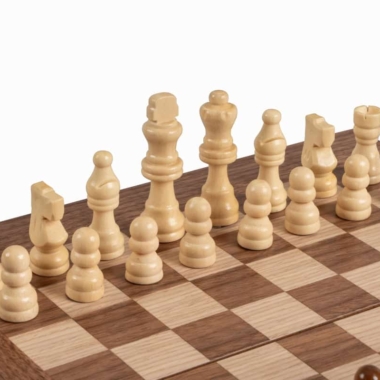 Ensemble Jeu d'Échecs, Jeu de Dame et de Backgammon en Bois de Noyer et de Chêne – Image 7