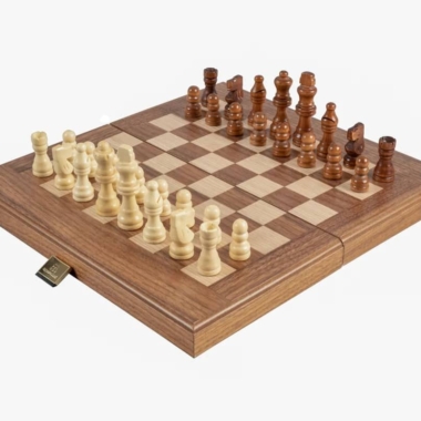 Ensemble Jeu d'Échecs, Jeu de Dame et de Backgammon en Bois de Noyer et de Chêne – Image 14