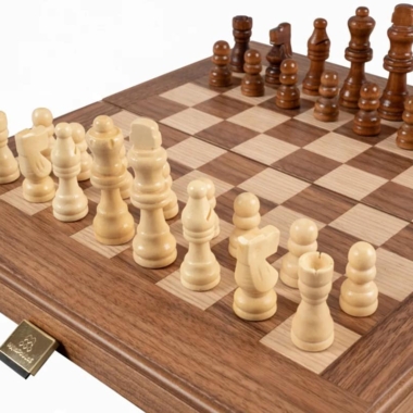 Ensemble Jeu d'Échecs, Jeu de Dame et de Backgammon en Bois de Noyer et de Chêne – Image 13