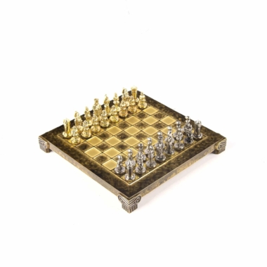 Petit Ensemble de Jeu d'Échecs Byzantin Pièces en Metal Or & Argent avec Échiquier en Metal et Coffret de Rangement – Image 24